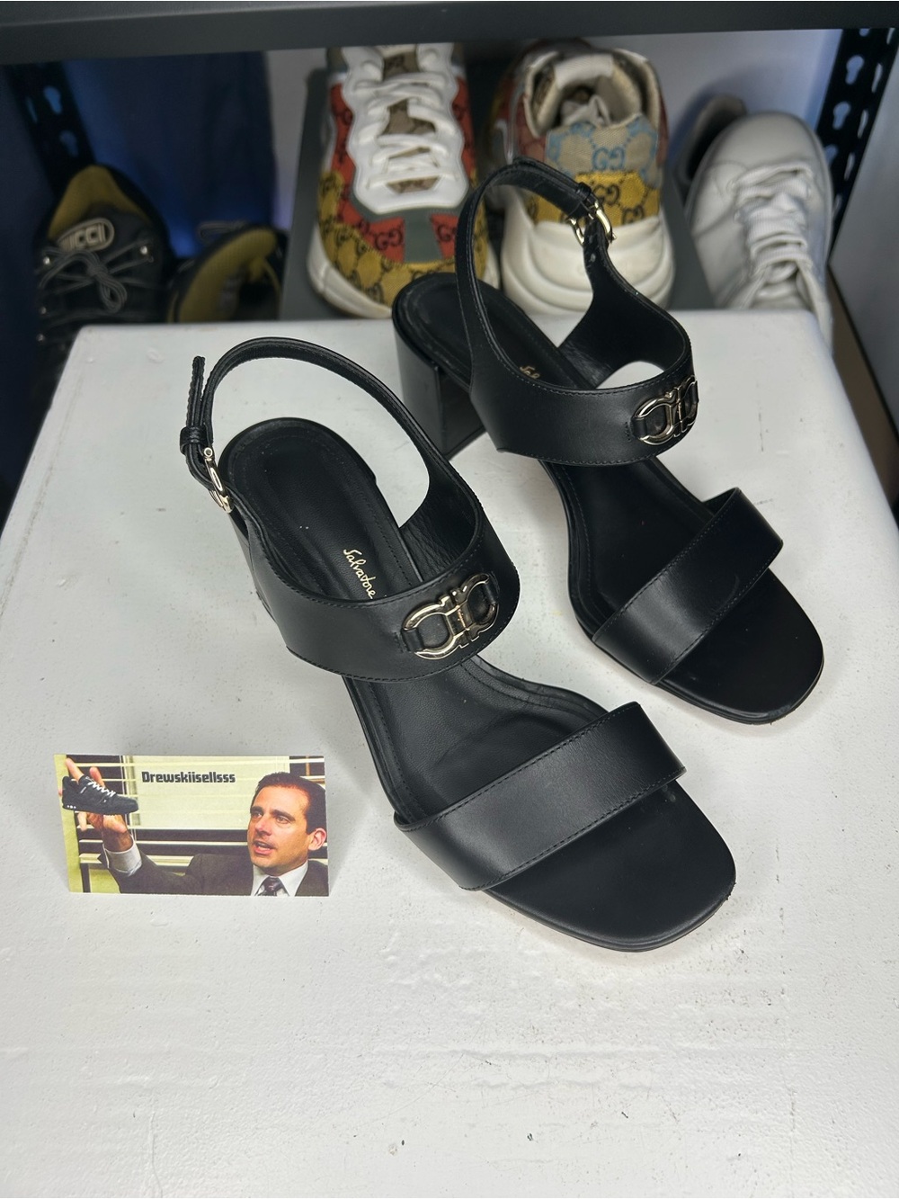 Salvatore Ferragamo Black Leather Cayla Ankle Strap Sandals Size 7 1/2